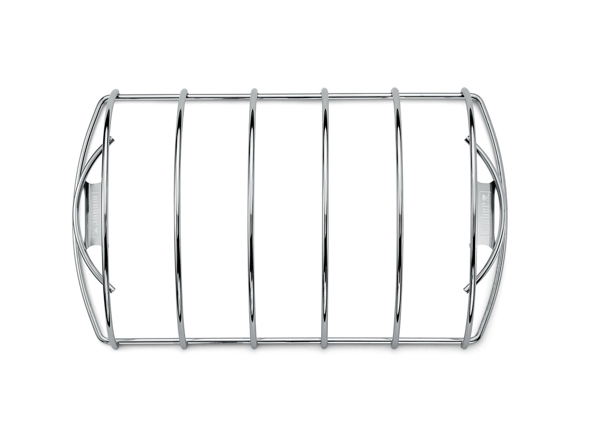 Weber Rib Rack with five racks increases rib capacity during grilling sessions.