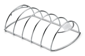 Weber Rib Rack on a grill elevates ribs for even cooking and smoky flavor.