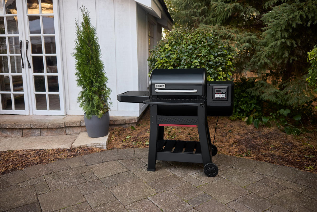 Weber Searwood 600 front table locked in place for stable use