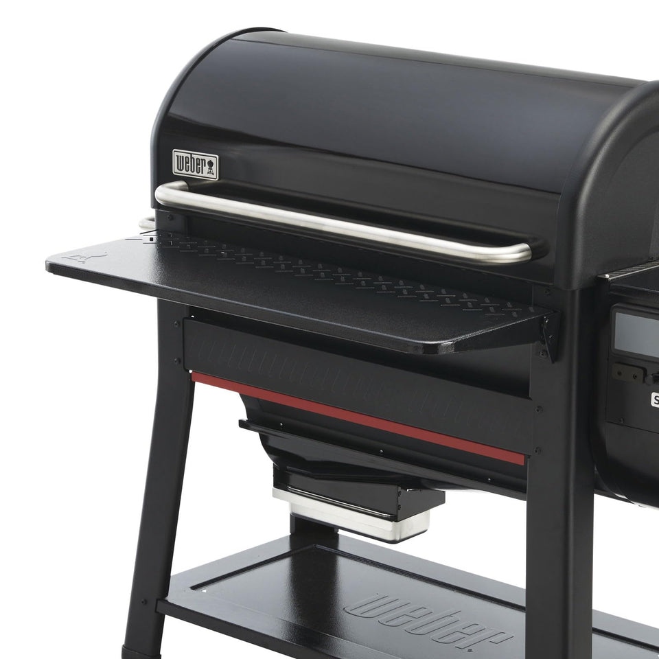 Weber Searwood 600 XL front table attached to grill expands prep workspace
