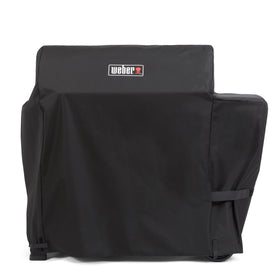 Weber Searwood 600 XL Pellet Grill Cover on grill protects from rain and sun.