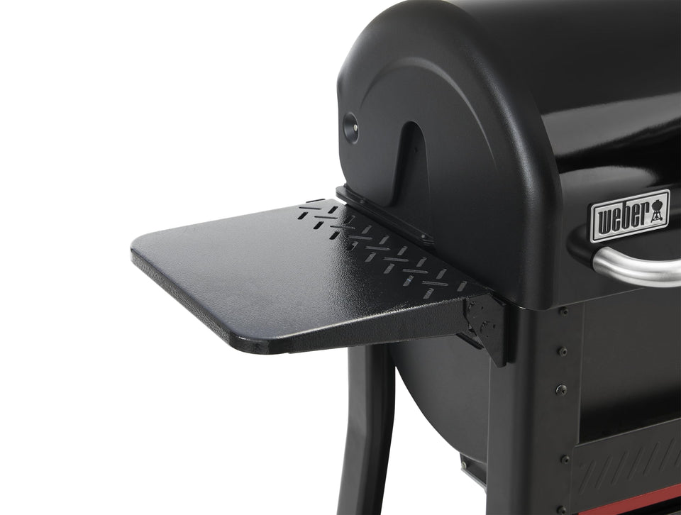 Weber Searwood folding side table adds 200 sq in workspace for 600/600XL grills.