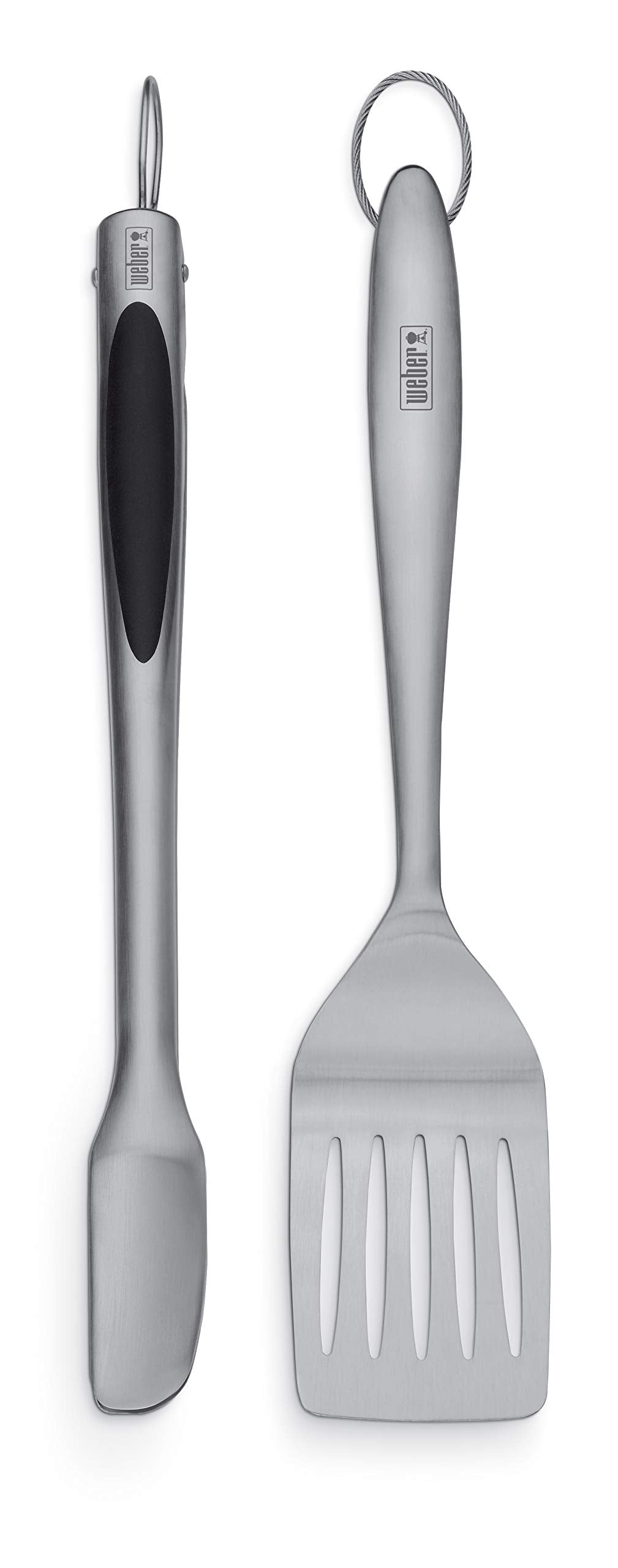 Weber spatula with textured grip for precise flipping on the grill.