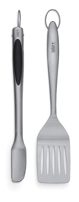 Weber spatula with textured grip for precise flipping on the grill.