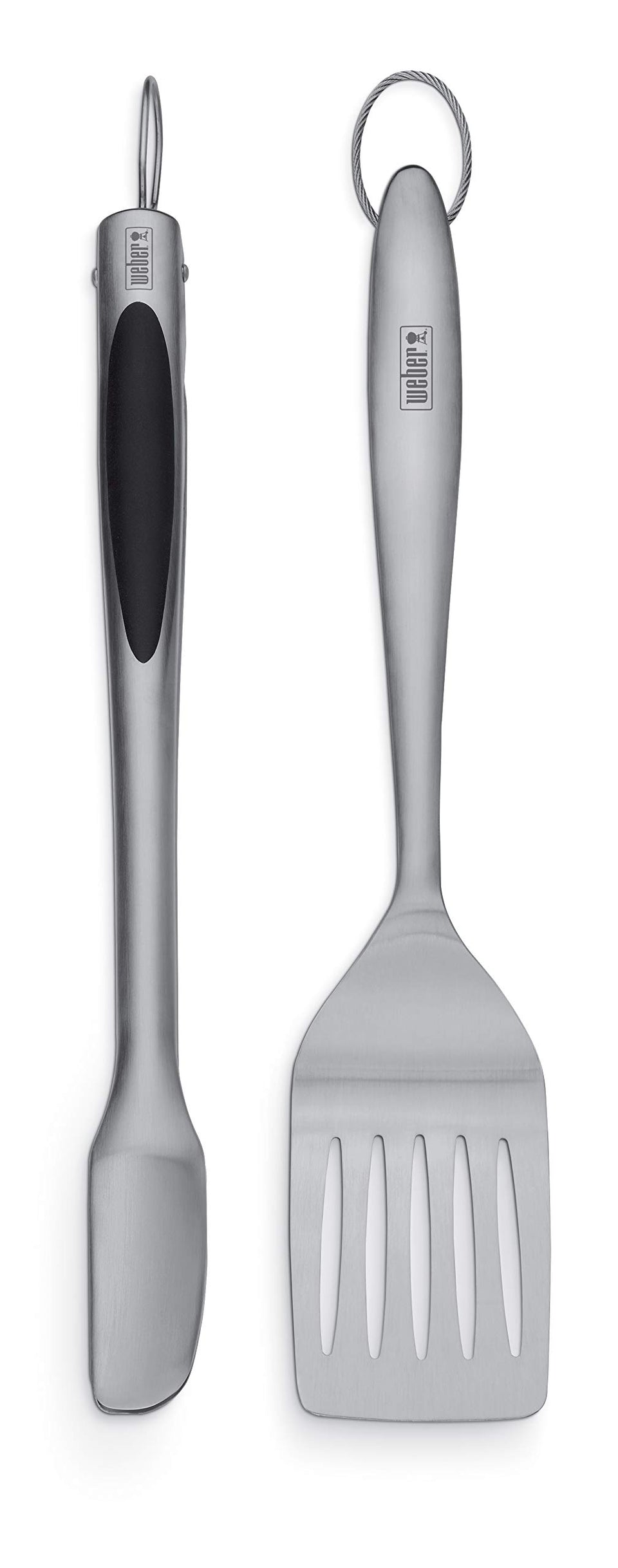 Weber spatula with textured grip for precise flipping on the grill.