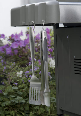 Weber spatula and tongs with premium finish and style.