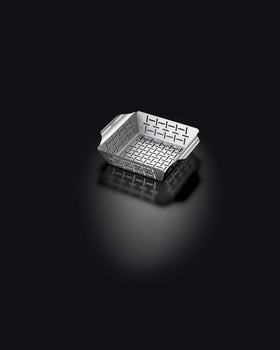 Weber stainless steel grill basket with compact dimensions 9.4 x 7.5 x 2.5 inches
