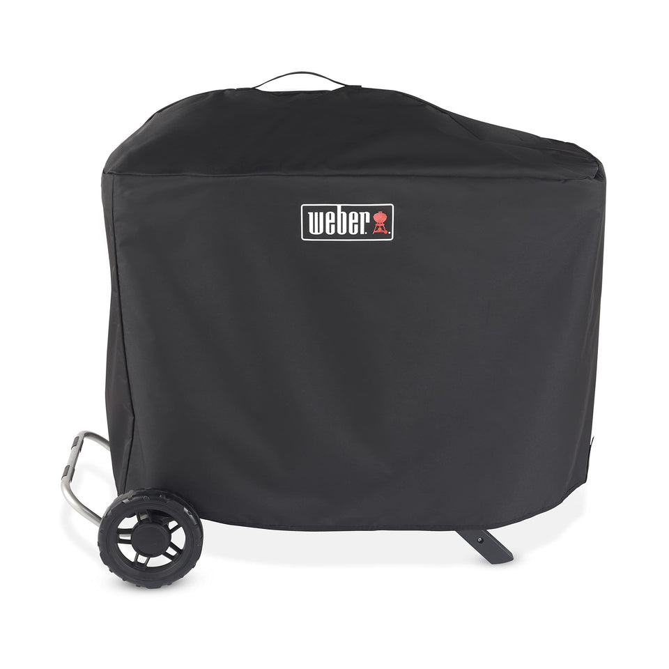 Weber Traveler Premium Cover on upright grill for weather protection