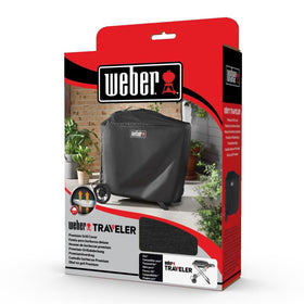 Weber Traveler Premium straps adjusted for a secure fit on upright grill