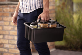 Weber Works Caddy tray lid resting on top illustrates compact storage.