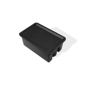 Weber Works Caddy on side table demonstrates organized sauces and tools within reach.