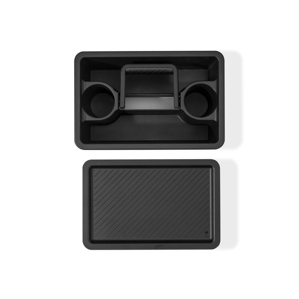 Weber Works Caddy with Tray Lid close-up shows secure stacking for easy prep.