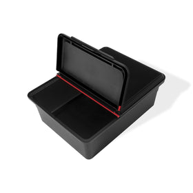Weber Works bin slides onto cart brackets for below-grill storage
