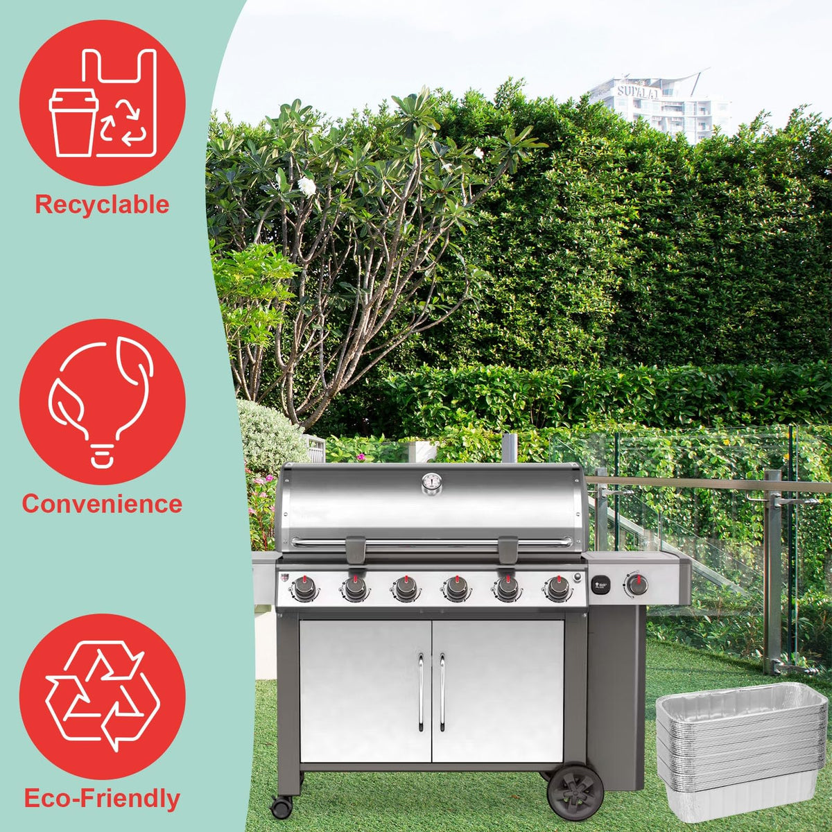 WEBROIL aluminum liners simplify cleanup and offer recyclable disposal.