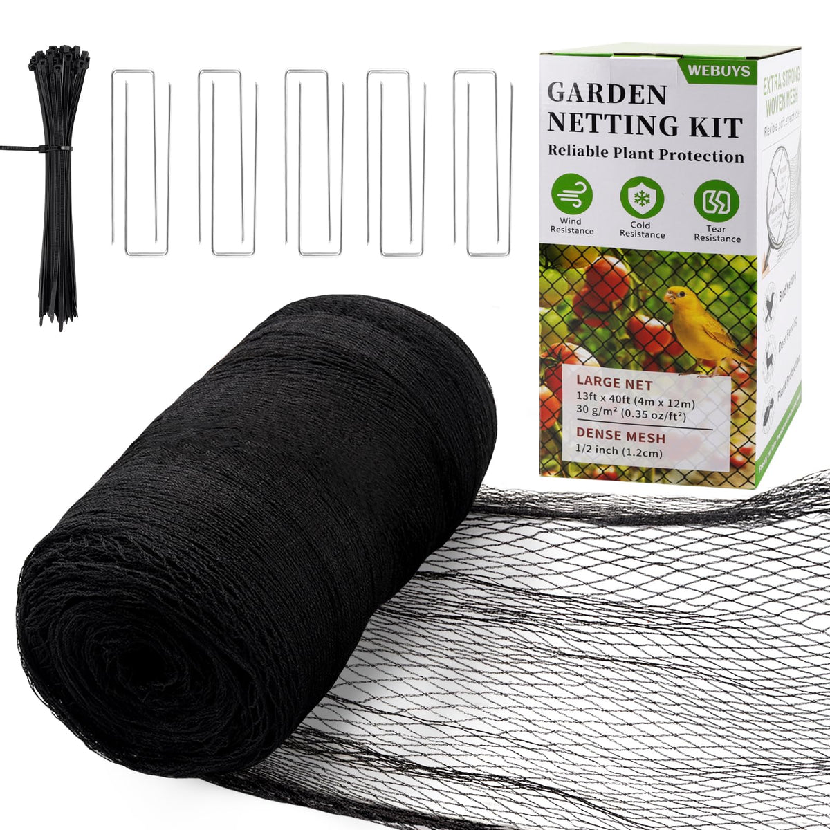 Webuys Bird Netting Kit covers 13x40 ft to deter birds from crops.