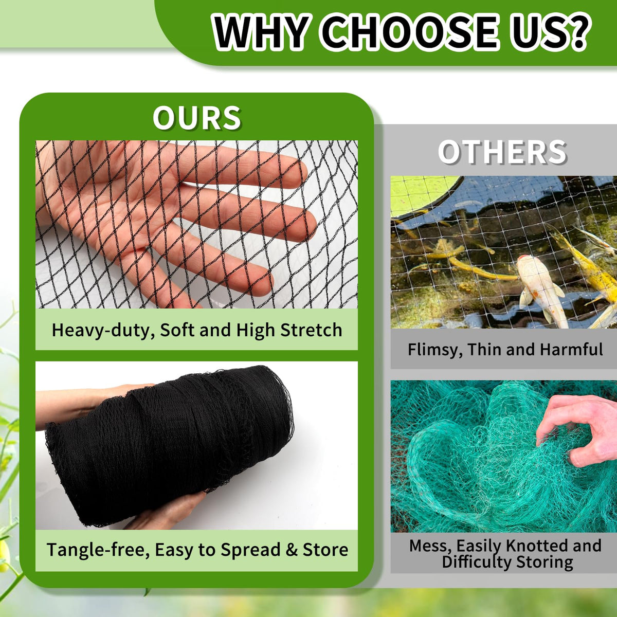 Webuys netting around the vegetable garden protects crops from birds.