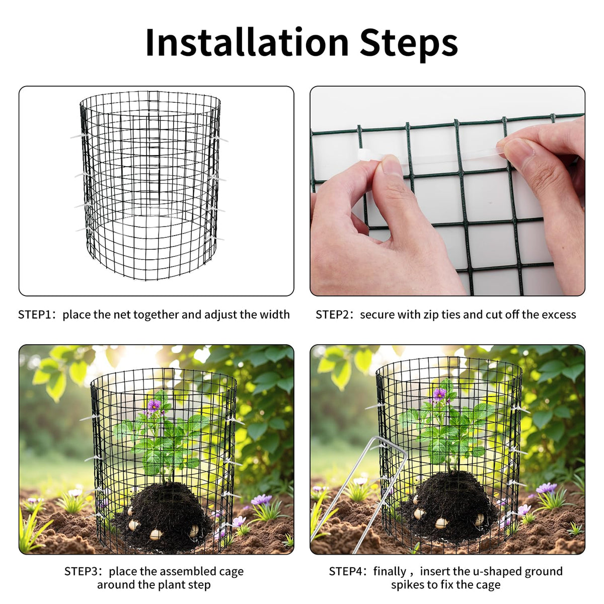 Wedmetal fence-style protection keeps vegetables safe from animals.
