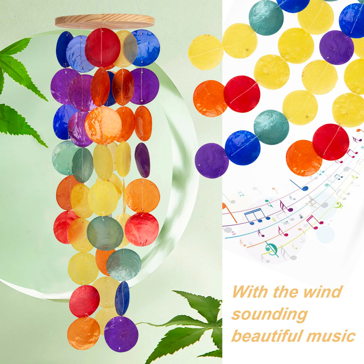 WeDoSoy wind chimes capiz shell details highlight craftsmanship and shimmer.