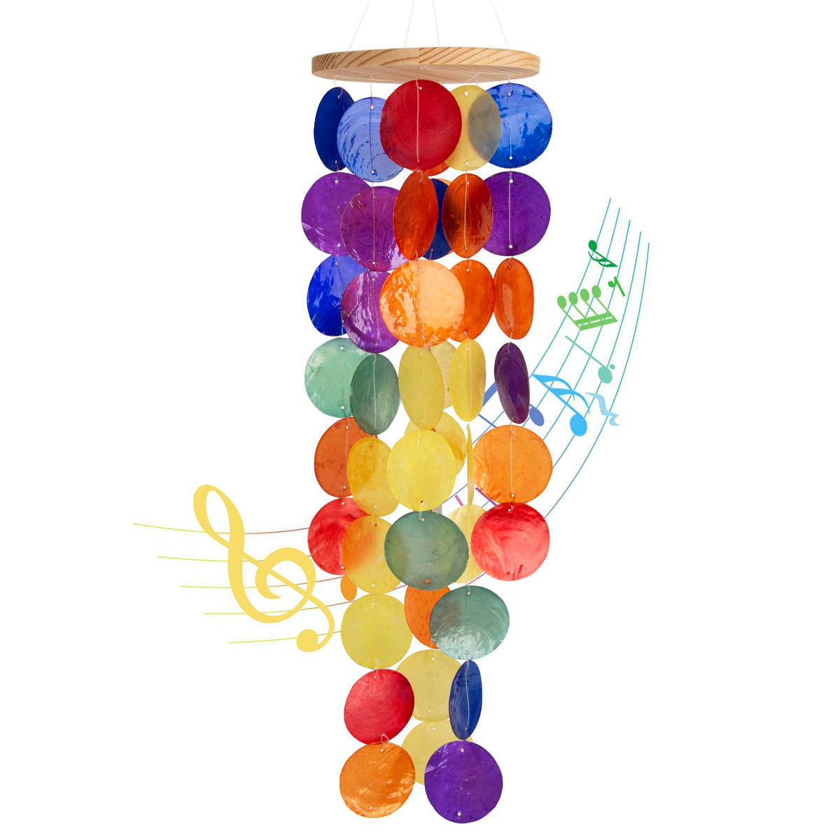 WeDoSoy wind chimes outdoor capiz rainbow create coastal ambiance in garden.