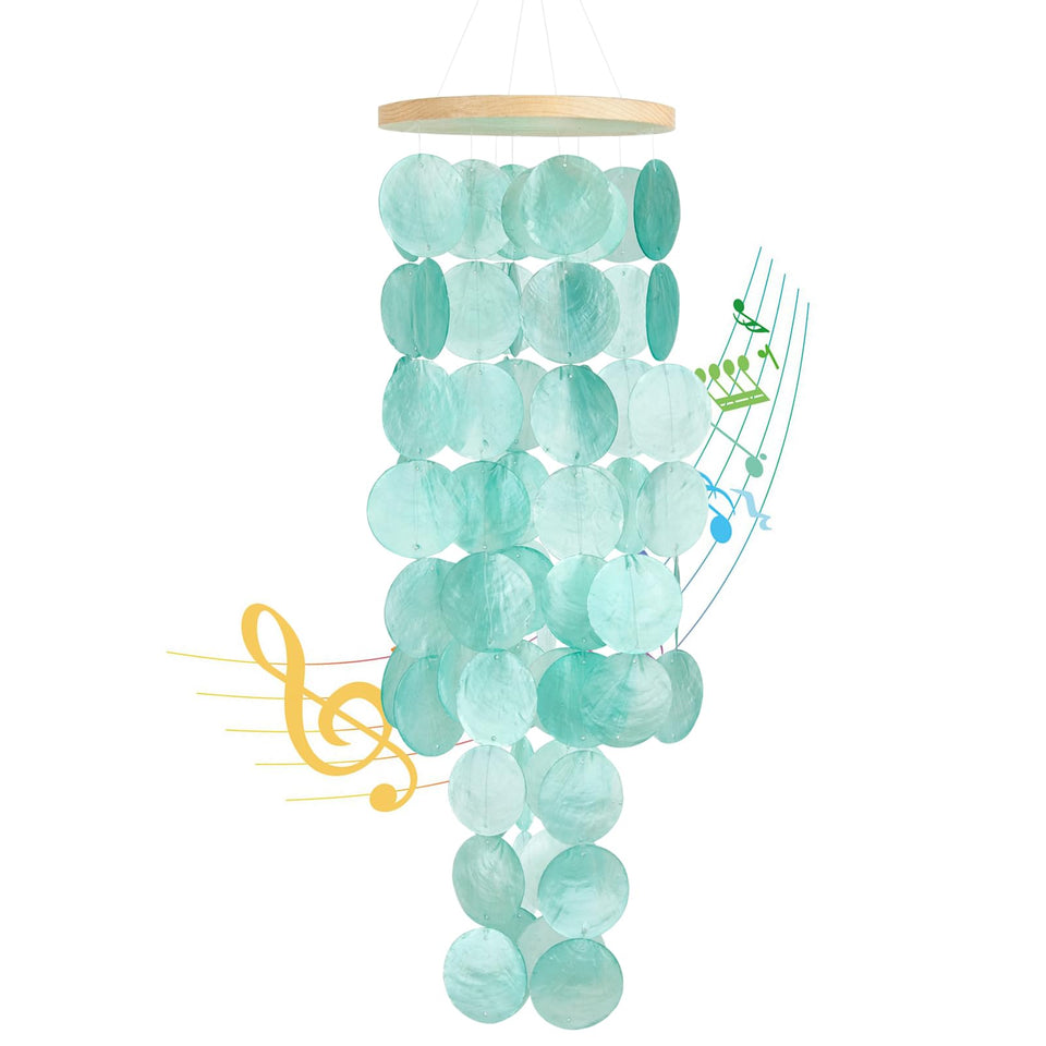 WeDoSoy windchimes outside with capiz shells create a calming coastal breeze