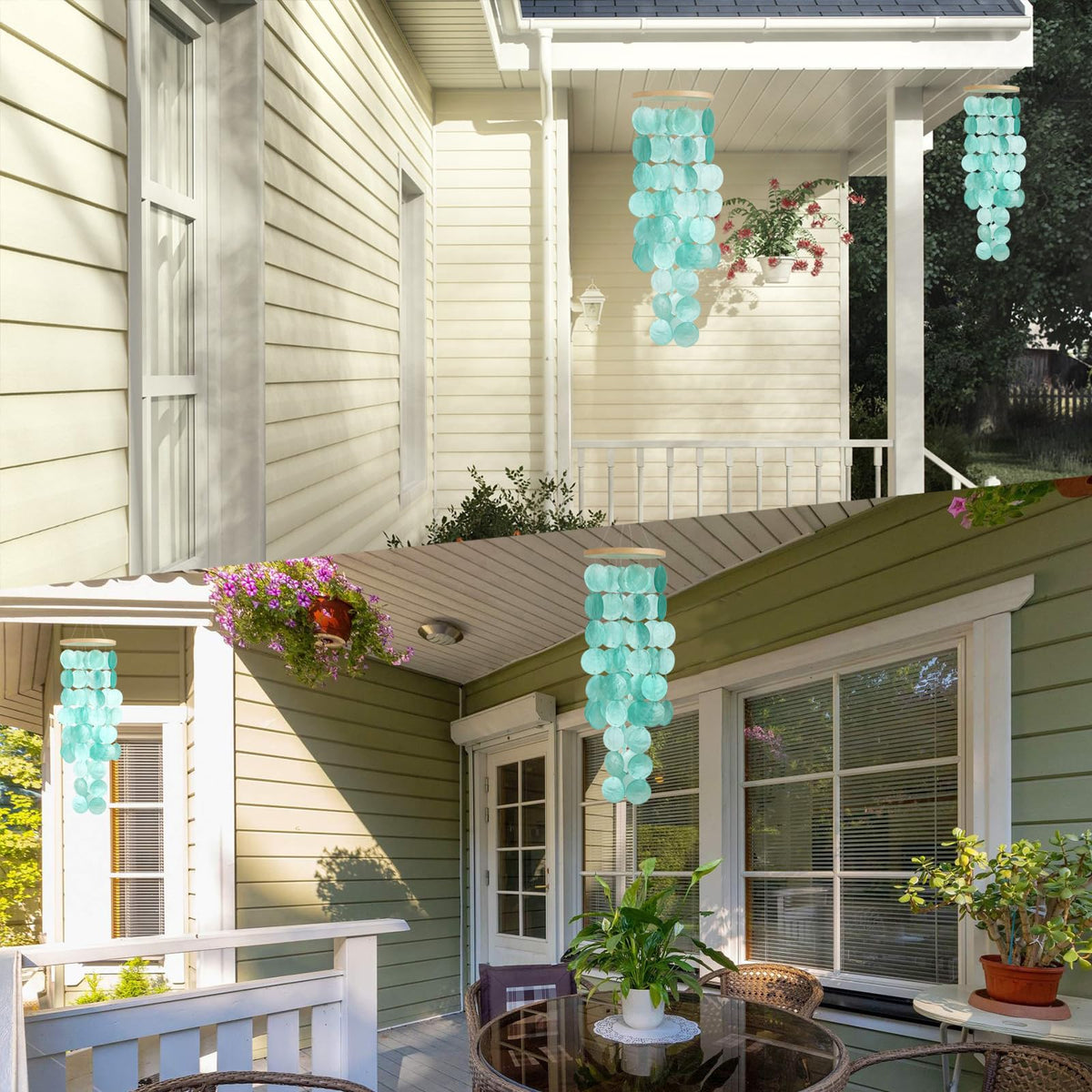 WeDoSoy capiz-shell windchimes complement porches, patios, and cozy corners