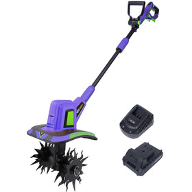 WEECONACO 20V cordless tiller in action with 8.6-inch tilling width for small gardens.