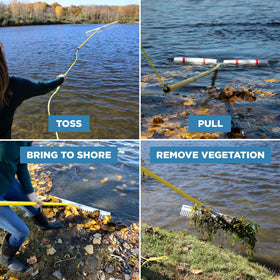 Weed Razer Jenlis Razer Rake removable floats support casting and retrieval along the shoreline.