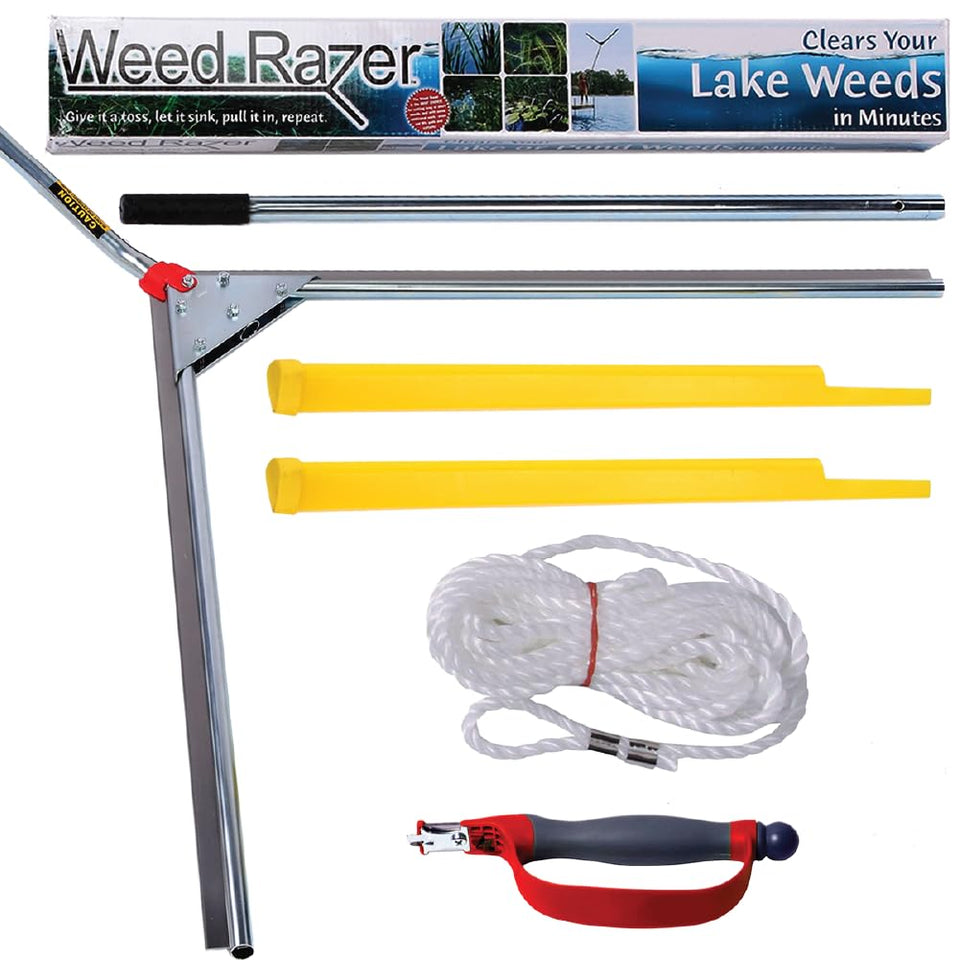 Weed Razer original blades cutting pond vegetation for faster cleanup