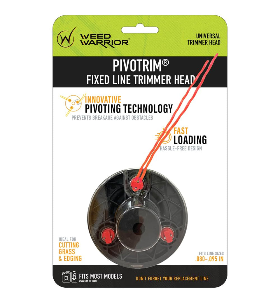 WEED WARRIOR PivotTrim head front view demonstrates universal fit for many trimmers.