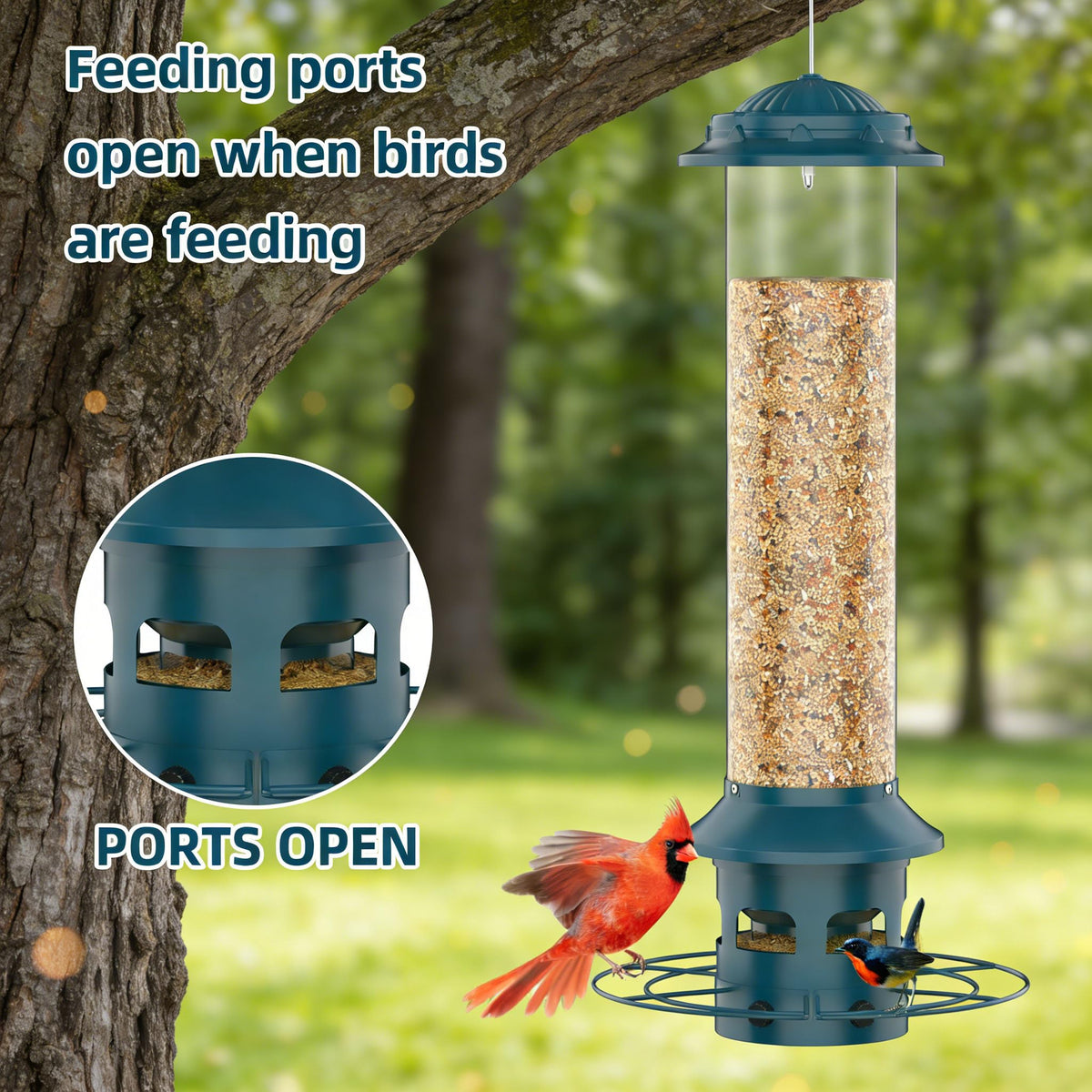 WeeFeetc large capacity 4 lb feeder reduces refills during birdwatching.