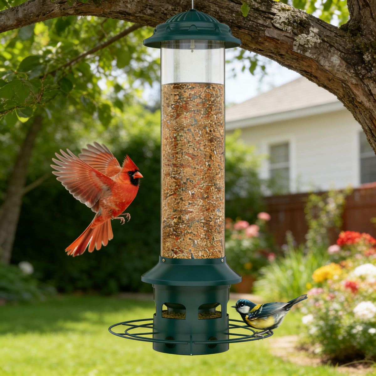 WeeFeetc metal squirrel-proof bird feeder for outdoors hanging keeps seeds safe.