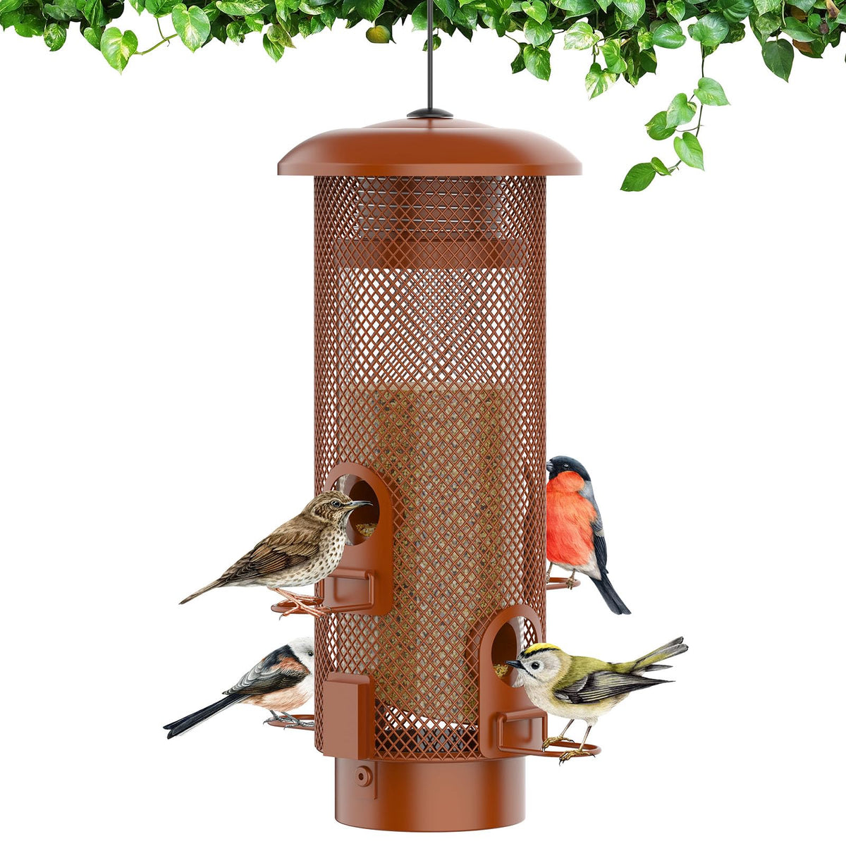 WeeFeetc metal squirrel-proof bird feeder with protected ports for small songbirds.