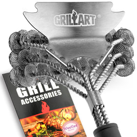 Weetiee bristle-free grill brush 18in on a hot grate for safe grilling.