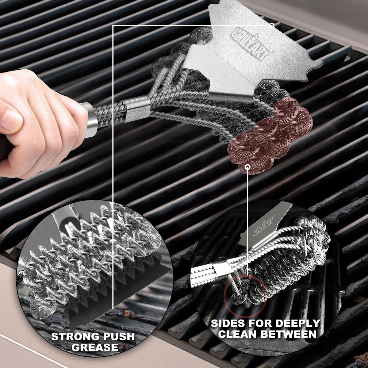 Weetiee wide-scraper cleans large grate areas quickly.