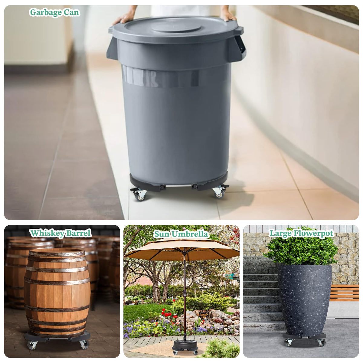 WEIBIDA large pot sits securely on the dolly for indoor or outdoor use