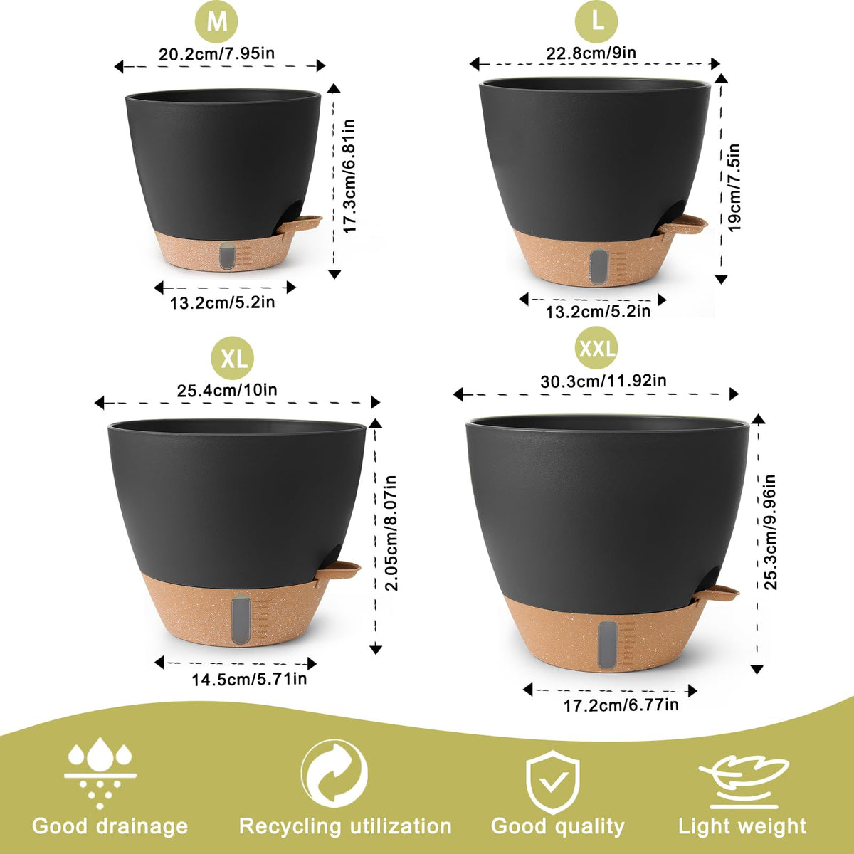WEICHENGXING 10-inch self-watering pot with drainage holes for versatile placement