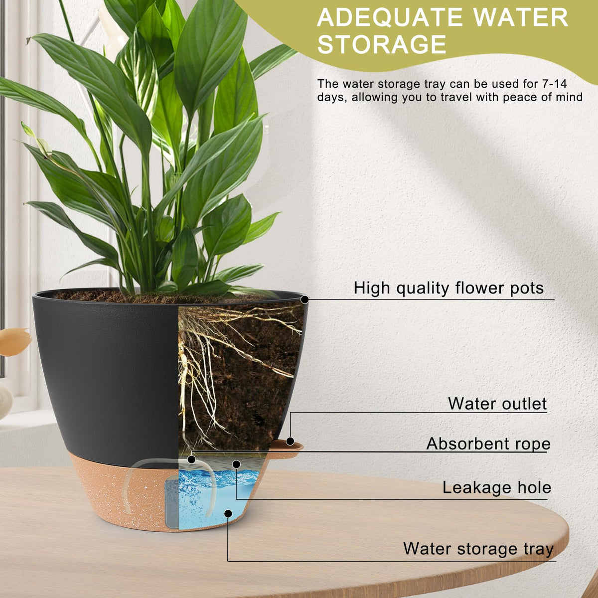 WEICHENGXING 9-inch self-watering pot with deep reservoir for steady moisture