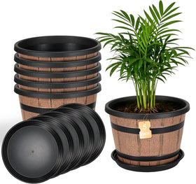 WEICHENGXING whiskey barrel planter 12-inch with saucer for versatile indoor outdoor display