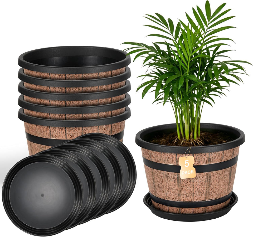 WEICHENGXING whiskey barrel planter 12-inch with saucer for versatile indoor outdoor display