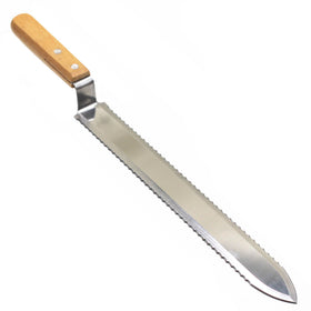 Weichuan stainless steel serrated uncapping knife with beech handle for hive maintenance.