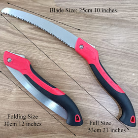 WEIMELTOY folding pruning saw showing safety lock for secure storage.