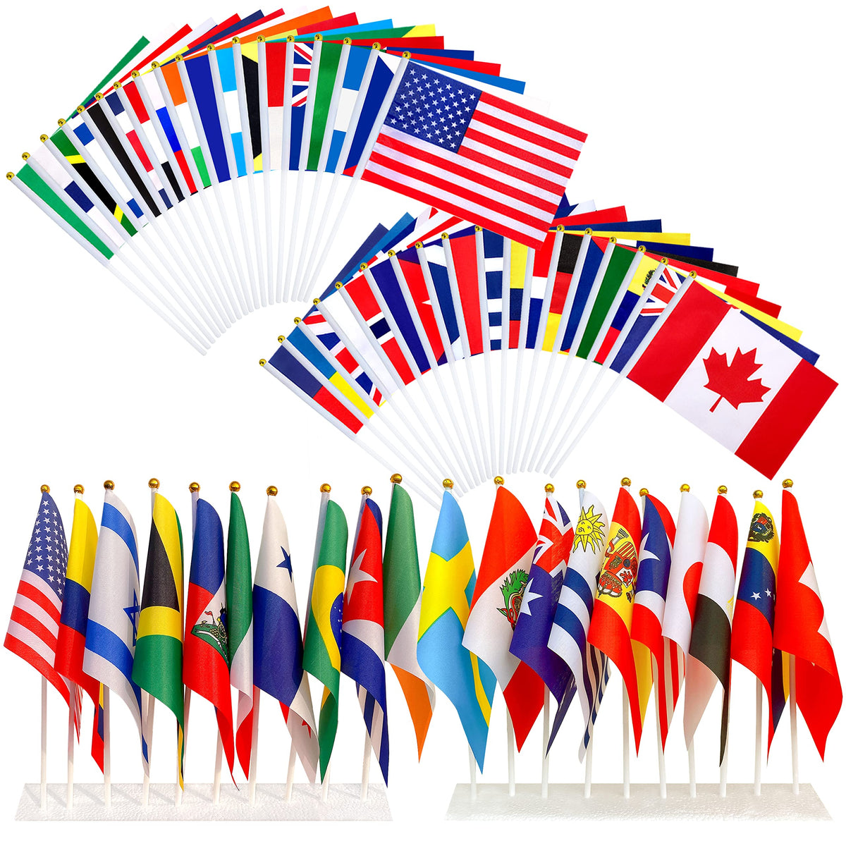 WEITBF 200-country flags on sticks, ideal for outdoor displays.