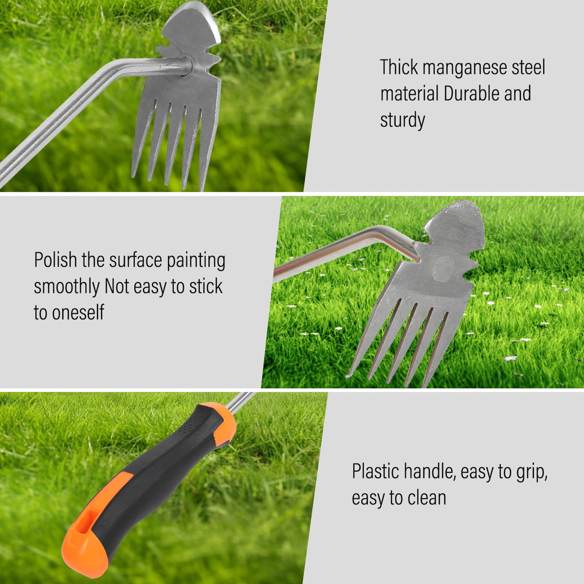 Close-up of Weivone tool showing sharp teeth for spot weeding.