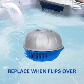 Welliboom cartridge being inserted into spa for hassle-free maintenance up to 600 gallons.