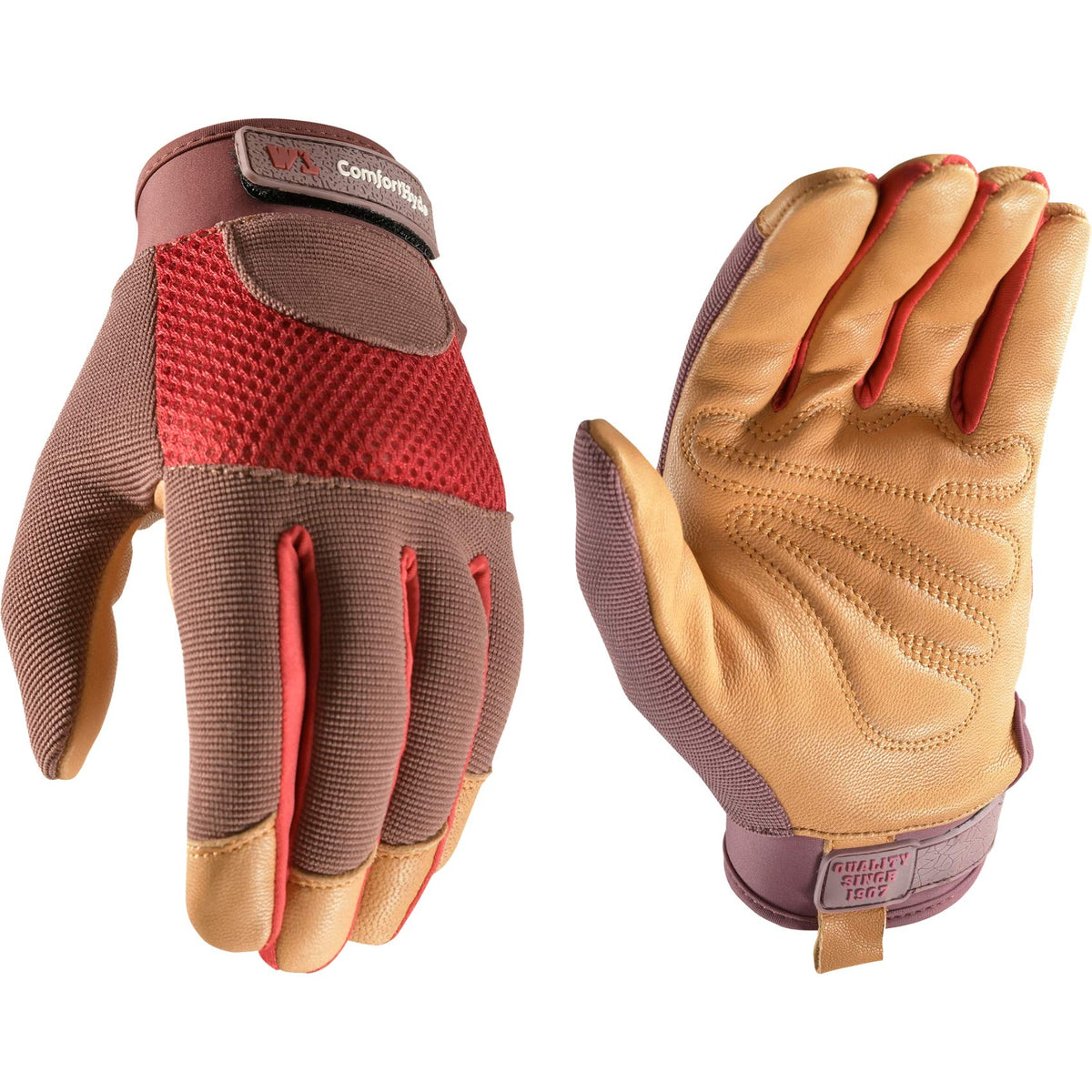 Wells Lamont ComfortHyde palm detail for flexible grip during gardening tasks.
