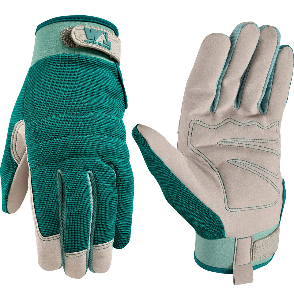 Wells Lamont high dexterity gloves in green with reinforced fingertips for durable gardening tasks