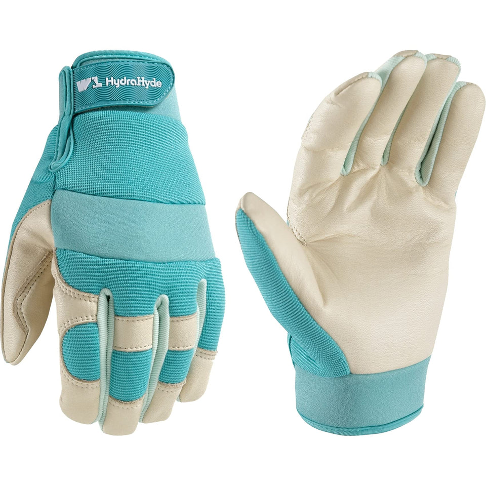 Wells Lamont women's hybrid gloves displaying water-resistant HydraHyde leather for gardening