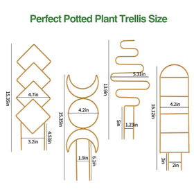 WellSign 16-inch gold plant trellis in pot demonstrates vertical growth for better light