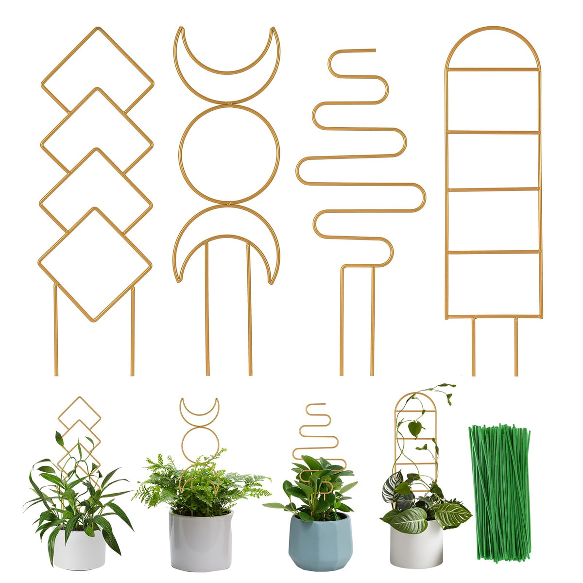 WellSign 16-inch gold plant trellis pattern A supports climbing vines indoors to shape growth