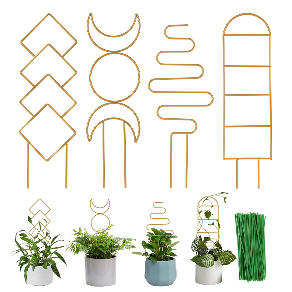 WellSign 16-inch gold plant trellis pattern A supports climbing vines indoors to shape growth